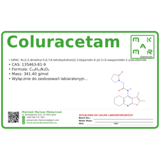 Coluracetam, CAS 135463-81-9 — etykieta produktu chemicznego