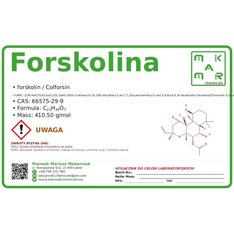 Forskolina, CAS 66575-29-9 — etykieta produktu chemicznego