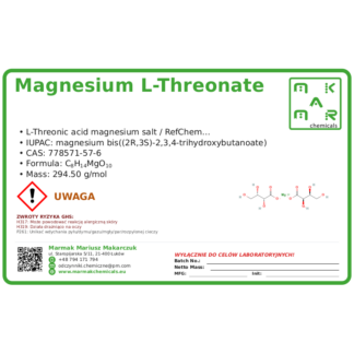 Magnesium L-threonate, CAS 778571-57-6 — etykieta produktu chemicznego